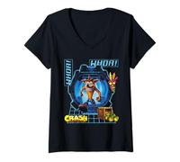 Femme Crash Bandicoot Gamer Grid Collage Classic Video Game T-Shirt avec Col en V