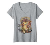 Femme Crash Bandicoot N'Sanity Beach Retro Tattoo Art Video Game T-Shirt avec Col en V