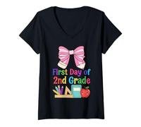 Femme Crayon à Coquette de deuxième année avec nœud pour la rentrée Scolaire T-Shirt avec Col en V