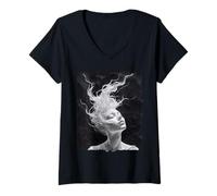 Femme Crayon Art Éthéré Abstrait Soulful Mystique Chill Zen Vibe T-Shirt avec Col en V