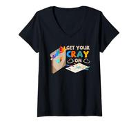 Femme Crayon Art Humour Get Your Cray on Classroom Dessin Citation T-Shirt avec Col en V