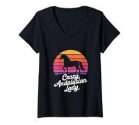 Femme Crazy Andalusian Lady Andalouse Cheval Rétro Équestre T-Shirt avec Col en V