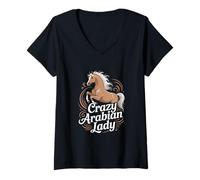 Femme Crazy Arabian Lady Arabian Horse équestre T-Shirt avec Col en V