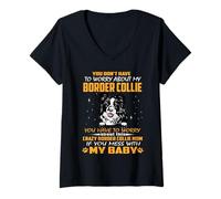 Femme Crazy Border Collie Mom Funny Dog Mom Puppy Lover T-Shirt avec Col en V