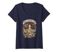 Femme Crazy Chicken Lady and Proud Backyard Chicken Voltry Farmer T-Shirt avec Col en V