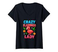 Femme Crazy Flamingo Lady Funny Pink Flamingo Party Summer pour Femmes T-Shirt avec Col en V