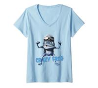 Femme Crazy Frog Double Pose Biceps Axel F T-Shirt avec Col en V