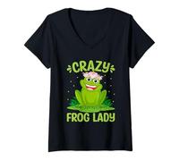Femme Crazy Frog Lady - Un Joli Sourire pour Les Amoureux des Grenouilles Florales T-Shirt avec Col en V