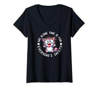 Femme Crazy Funny Cat My Alone Time est pour la sécurité de Tous T-Shirt avec Col en V