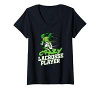 Femme Crazy Lacrosse Joueur Lacrosse T-Shirt avec Col en V