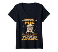 Femme Crazy Pug Mom Funny Dog Mom Puppy Lover T-Shirt avec Col en V