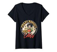 Femme Crazy Ravioli Lady T-Shirt avec Col en V