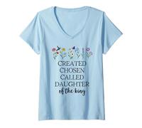 Femme Created Chosen Called Daughter of King Bible Verse Christian T-Shirt avec Col en V