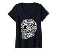 Femme Creative Mindset Think Outside The Box Skull Typographie T-Shirt avec Col en V