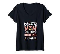 Femme Creative Mom in Her Cooking Era Fun Kitchen Kitchen T-Shirt avec Col en V