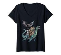 Femme Créatures légendaires chevauchant Un Monstre du Loch Ness Ensemble T-Shirt avec Col en V