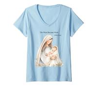 Femme Crèche de Noël bohème « The Word Became Chair » T-Shirt avec Col en V