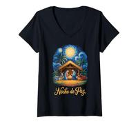 Femme Crèche de Noël portoricaine Noche de Paz Christian T-Shirt avec Col en V