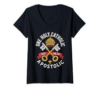 Femme Credo de l'Église : Un Saint, catholique, apostolique, 33 AP. J.-C., papal. T-Shirt avec Col en V