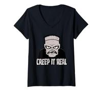 Femme Creep It Real Classic Horror Monster Halloween Humour Design T-Shirt avec Col en V