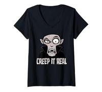 Femme Creep It Real Classic Horror Vampire Halloween Humour Design T-Shirt avec Col en V