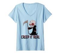 Femme Creep It Real Cute Grim Reaper T-Shirt avec Col en V