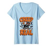 Femme Creep It Real Halloween Cat Skateboard Costume Effrayant Amusant T-Shirt avec Col en V