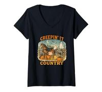 Femme Creepin’ It Country Cute Farm Halloween Animals T-Shirt avec Col en V