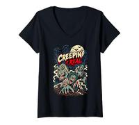 Femme Creepin' It Real Zombie Halloween T-Shirt avec Col en V