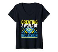 Femme Créer un monde d'inclusion Mois de sensibilisation au syndrome de Down T-Shirt avec Col en V