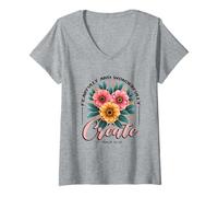 Femme Créer Une Bible chrétienne Florale avec crainte merveilleusement T-Shirt avec Col en V