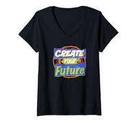 Femme Créez Votre Avenir T-Shirt avec Col en V