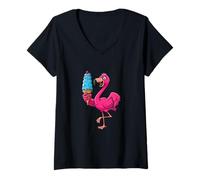 Femme Crème glacée Rose Flamant Rose T-Shirt avec Col en V