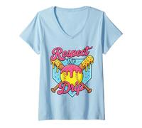 Femme Crème glacée Softball Drip Respect The Drip Softball Player T-Shirt avec Col en V