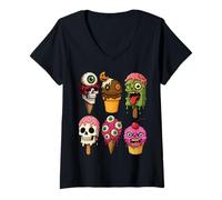 Femme Crèmes glacées d'halloween et Cupcakes Monstres Horreur Effrayant drôle T-Shirt avec Col en V