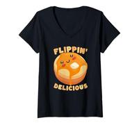 Femme Crêpes Mignonnes pour Petit déjeuner Art Kawaii T-Shirt avec Col en V