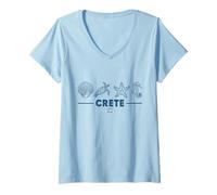 Femme Crète Animaux Marins Drapeau Grec Créatures Mer Île Grèce T-Shirt avec Col en V