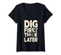 Femme Creuser First Think Later Écureuil drôle T-Shirt avec Col en V