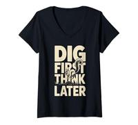 Femme Creuser First Think Later Écureuil drôle T-Shirt avec Col en V