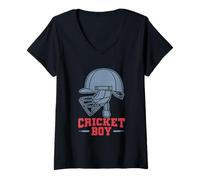 Femme Cricket Boy Cricketer Bat-and-Ball Game T-Shirt avec Col en V