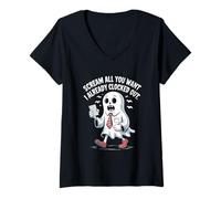 Femme Crie autant que tu veux, j'ai déjà fêté Halloween T-Shirt avec Col en V