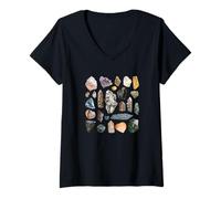 Femme Cristaux, Roches, minéraux, Pierres précieuses, minerais, esthétique T-Shirt avec Col en V
