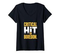 Femme Critical Hit on Boredom Gamer Humour T-Shirt avec Col en V