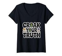Femme Croak Your Truth Whimsical Cute Toad & Mushroom T-Shirt avec Col en V