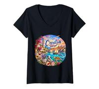 Femme Croatie Europe du Sud-Est T-Shirt avec Col en V