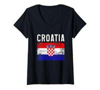 Femme Croatie Pride Croatie Drapeau Croate Roots Heritage T-Shirt avec Col en V