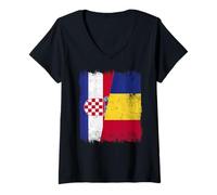 Femme Croatie Roumanie Demi Drapeau Croate Roumain Patrimoine T-Shirt avec Col en V