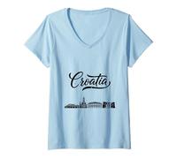 Femme Croatie Skyline Voyage Vacances Tenues T-Shirt avec Col en V