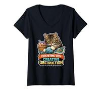 Femme Crochet avec Creative Obstruction Cat Lover T-Shirt avec Col en V