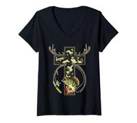 Femme Crochet Camo Faith pour la Chasse et la pêche Christian Jesus T-Shirt avec Col en V